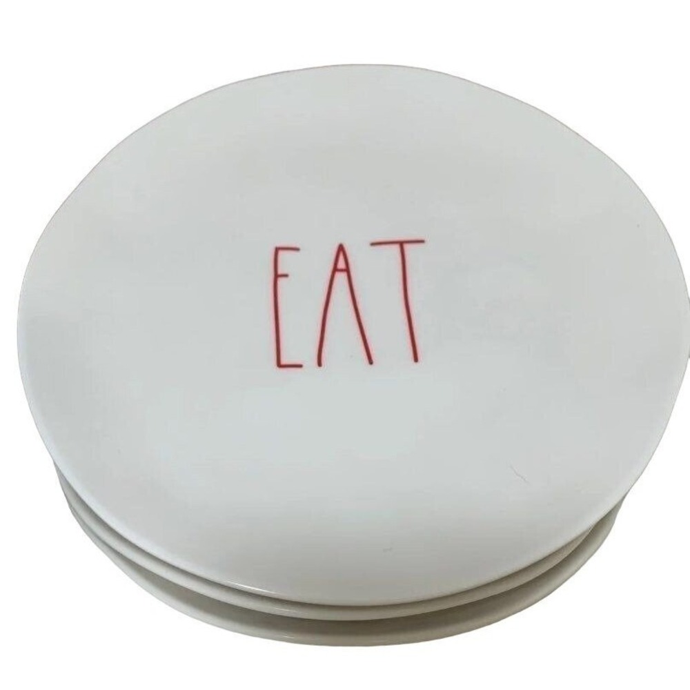 Rae Dunn Plates Artisan Collection By Magenta "Eat" Ceramic Dessert  Set Of 4 8"
